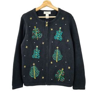 Bechamel Petites Beaded Sequin Ugly Christmas Sweater Cardigan Large PETITE